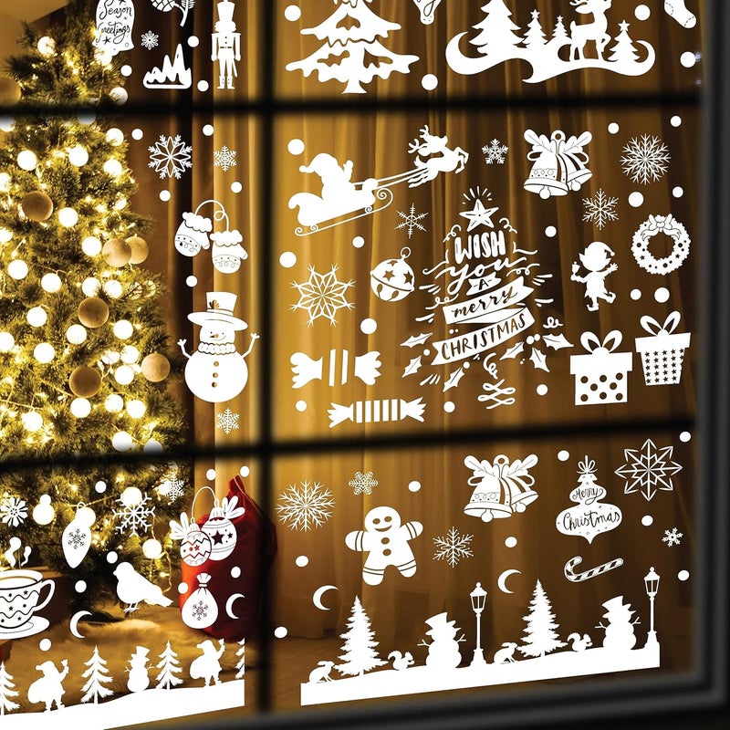 WALPLUS Christmas Window Clings Snowflake Decoration Holiday Large Window Clings for Glass Windows Indoor Xmas Decoration Clearance Festive Christmas Window Holiday Decor for Home 163 Pcs White Christmas - Image 2